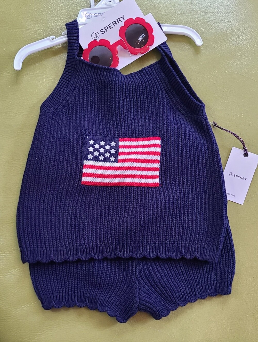 Sperry Kids Navy Knit Tank & Shorts Set with American Flag
